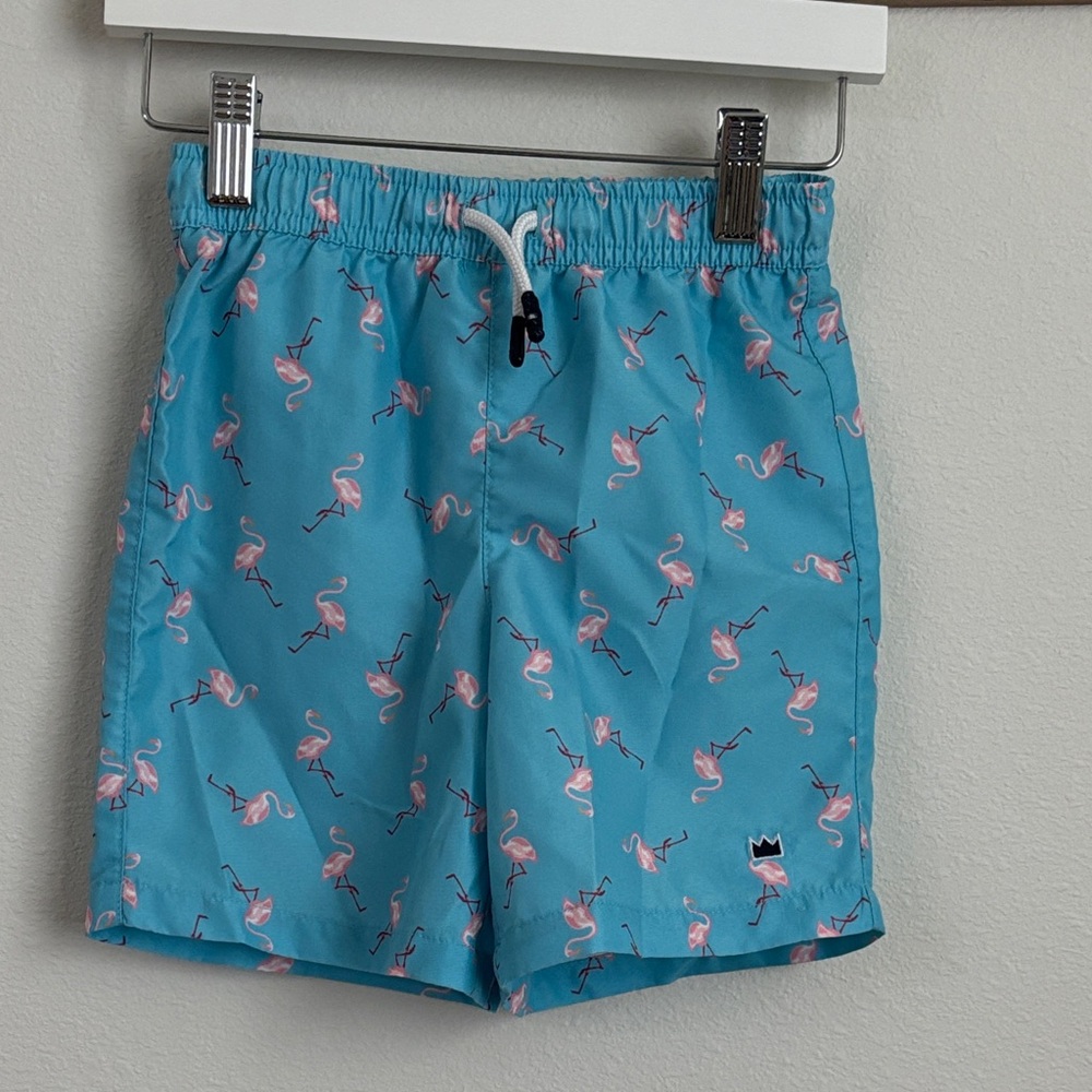 crown & ivy Blue Flamingo Kids Swim Trunks